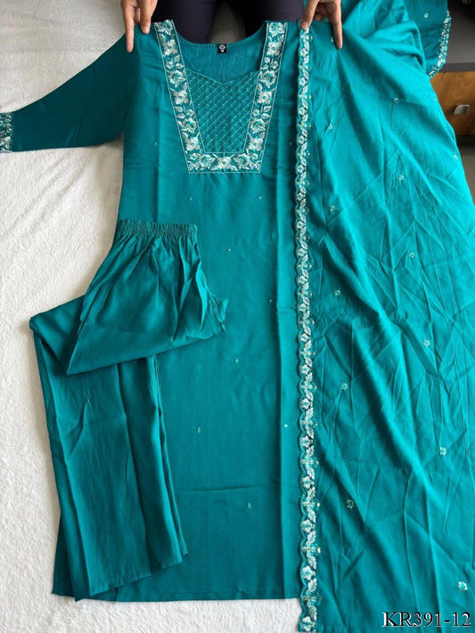 Premium Roman Silk With Embroidery Work Top Pent