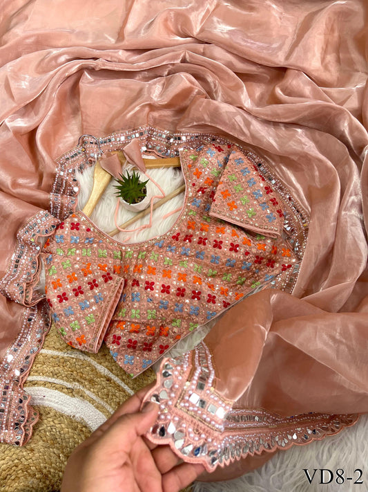 Pich Color Zimmy Choo Silk With Embroidery Work Saree