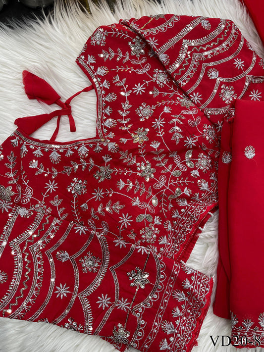 Red Color Fox Georgette Embroidery Sequience Work Saree