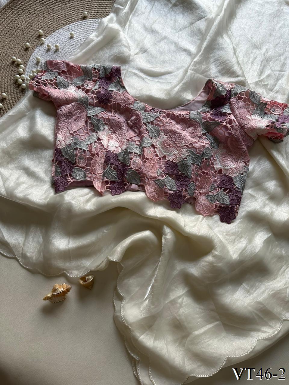 Fancy Smooth Space Silk With Embridery work Saree