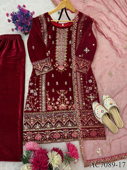 Beautifull Viscos Velvet With Embroidery Sequience Work Top Pent