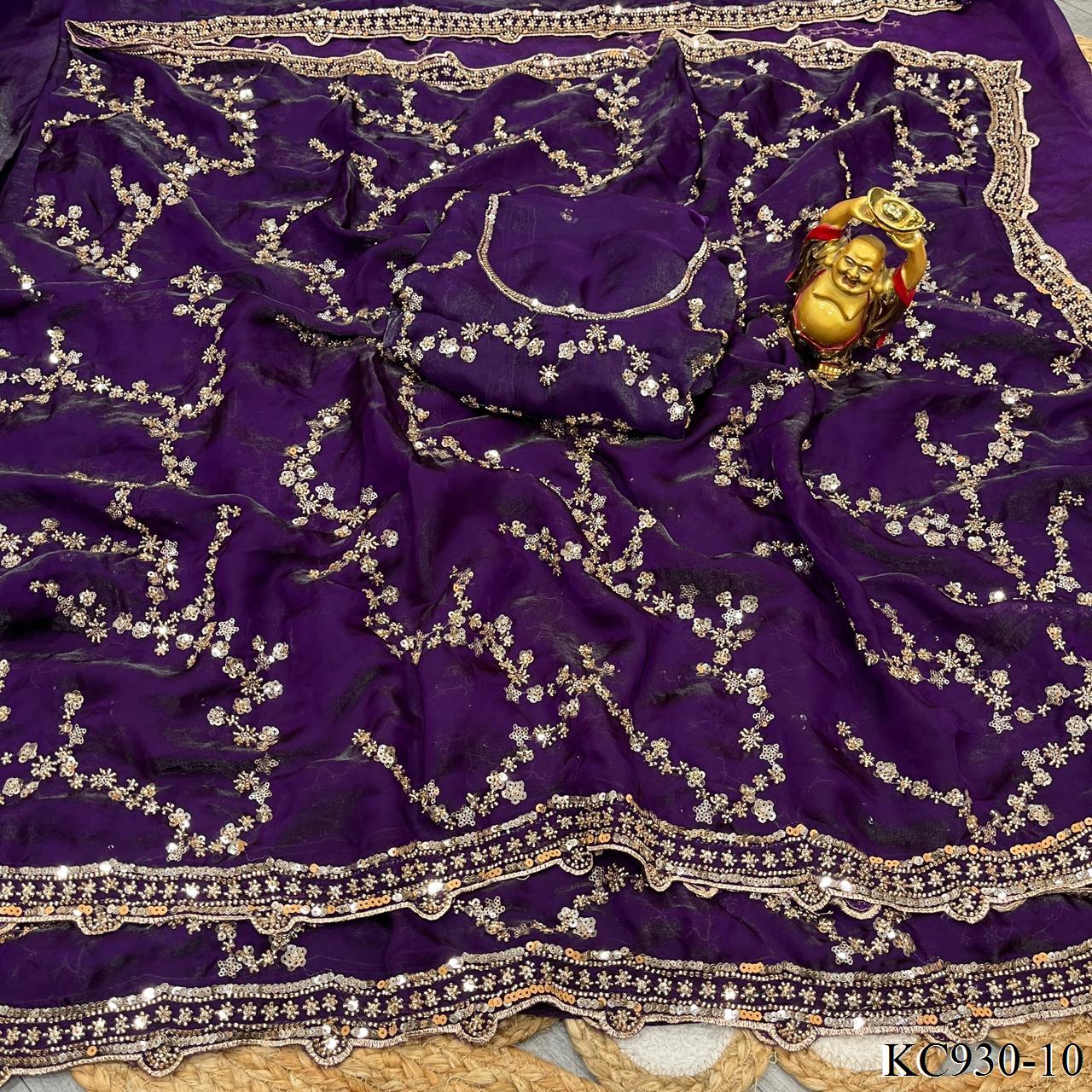 Beautifull Space Silk With Sequience And Cutdana Work Saree