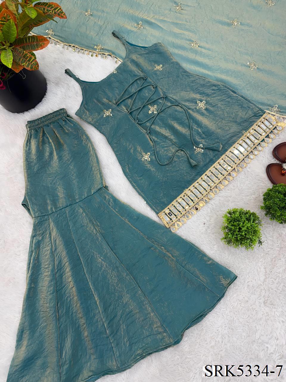 Beautiful Soft Rich Fendy Silk Embroidery Sequence & Mirror Work Plazzo Set
