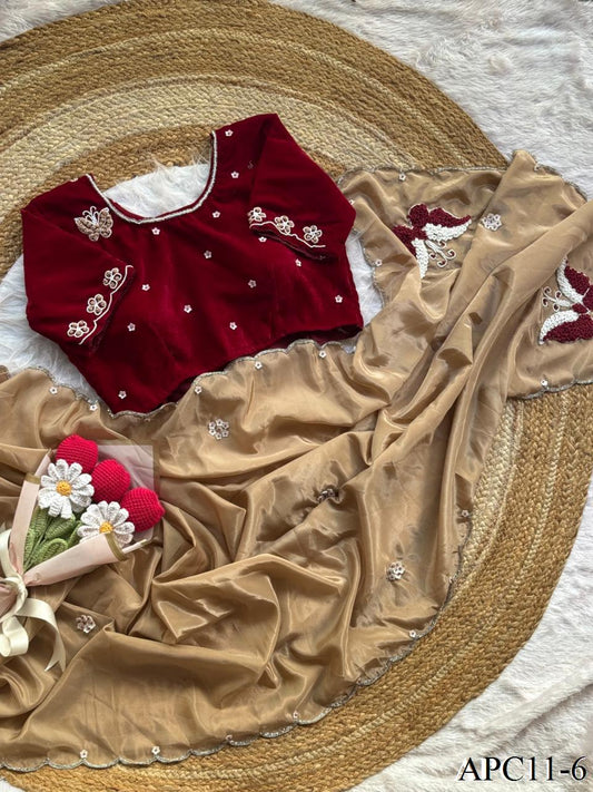 Beautiful Elegant Look Butterfly Ring Handwork Premium HO Silk Saree