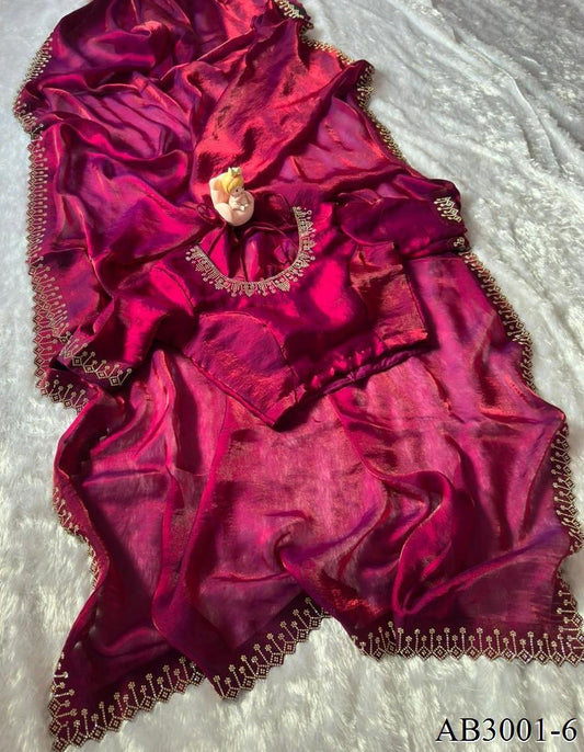 Beautifull Space Silk With ELegent Zarkan Work Saree