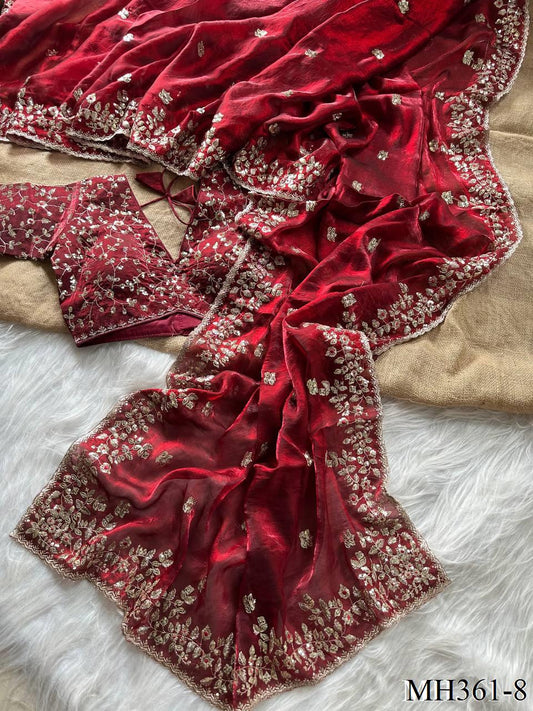 Beautifull Fandy Sattin Silk With Embroidery Work Saree