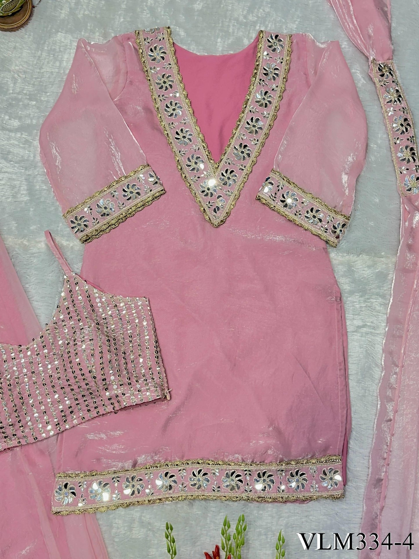 Beautiful Royal Look Heavy Lace Work & Real Mirror Work Silk Plazzo Set