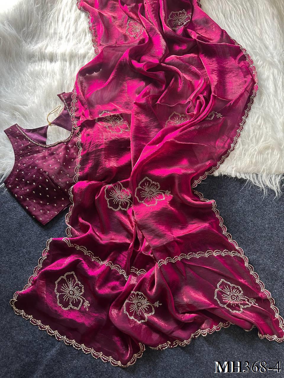 Most Viral Sattin Silk With Beautifull Jarkhan Work Saree