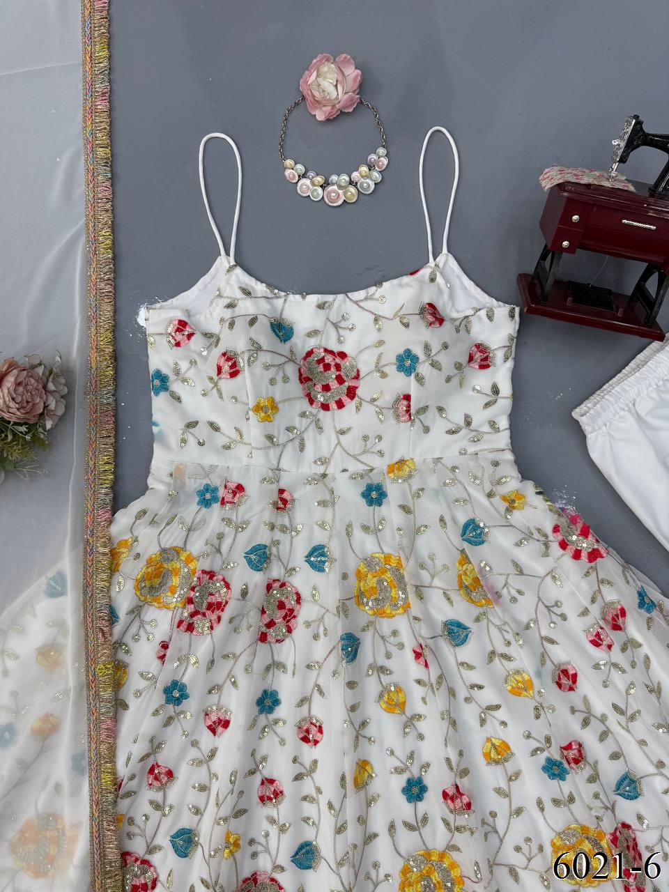 Beautifull Faux Georgette Thread With Sequience Work Anarkali Set