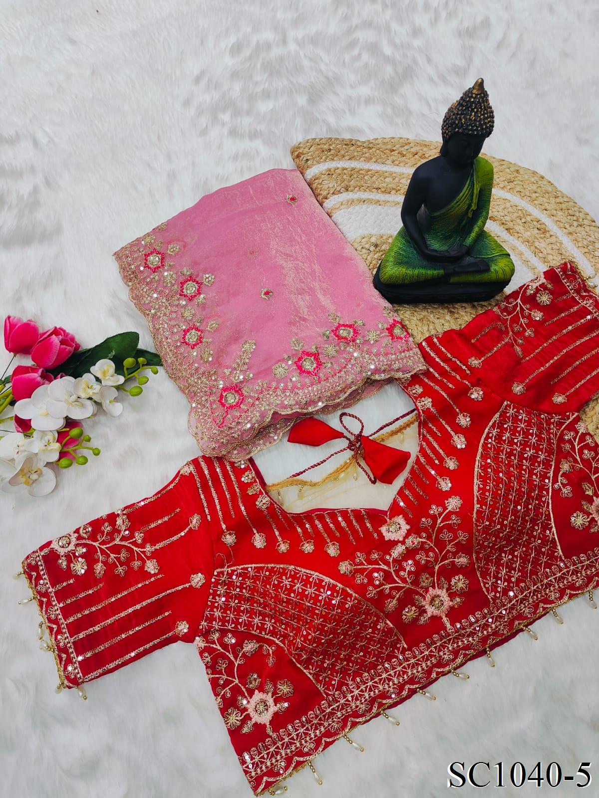 Beautiful Fendy Silk With Multi Sequence Embroidery Work Saree