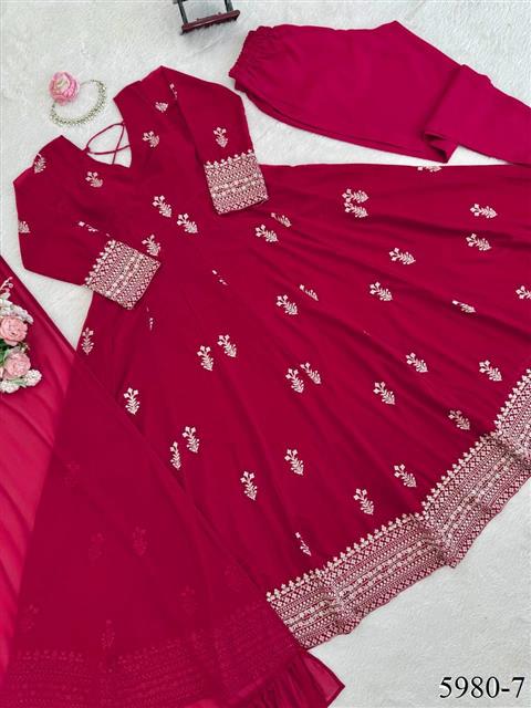 Beautiful Soft Rich Faux Georgette With Thread & Sequence Embroidery Work Anarkali Suit Set