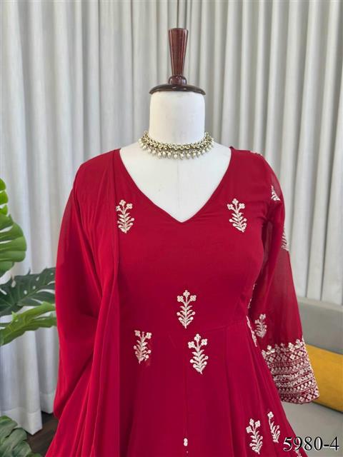 Beautiful Soft Rich Faux Georgette With Thread & Sequence Embroidery Work Anarkali Suit Set