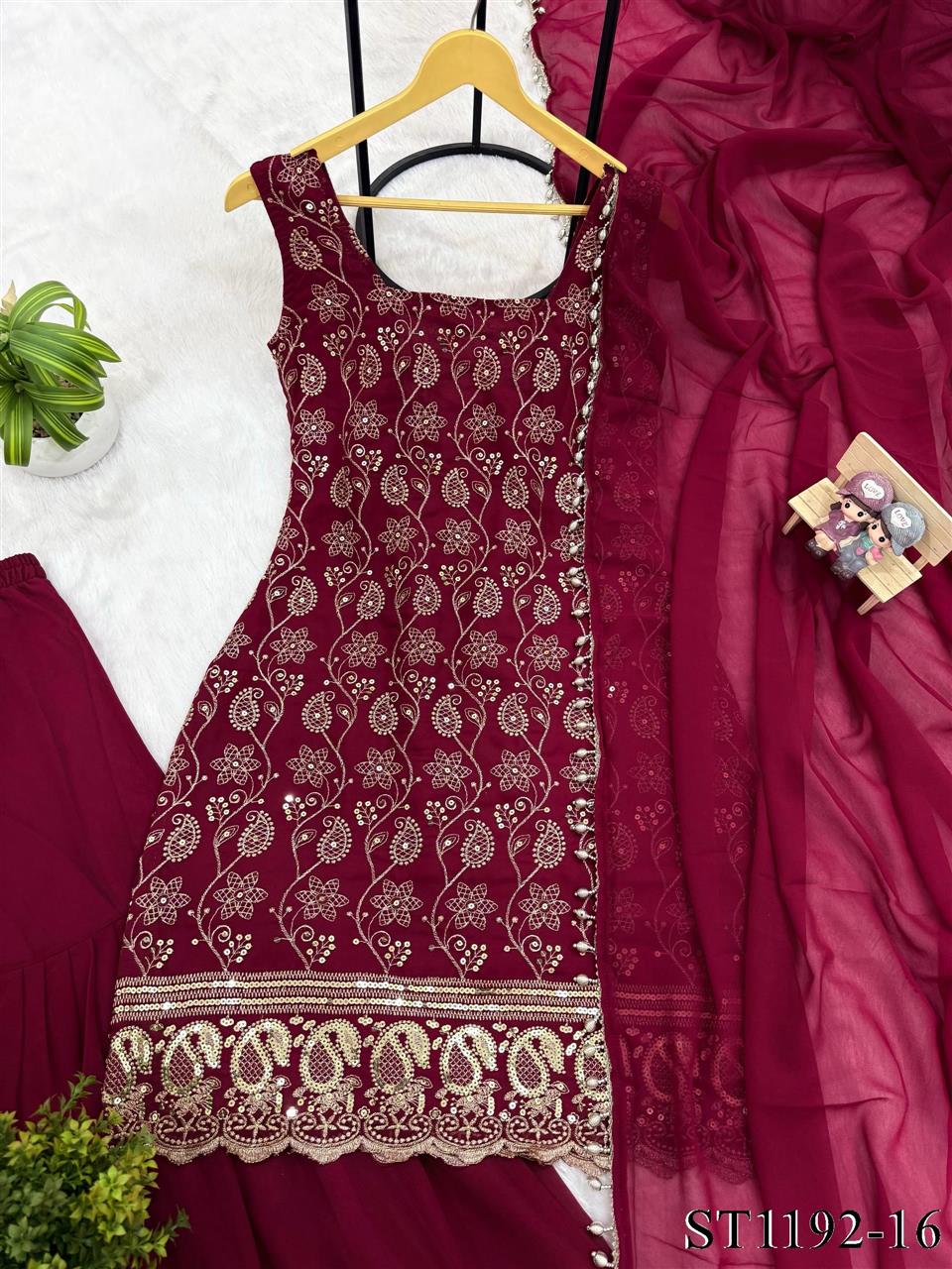Beautiful Soft Rich Faux Georgette With Embroidery Work Kurti Plazzo Set