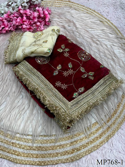 Most Viral Fandy Sattin With Sequience Work Saree
