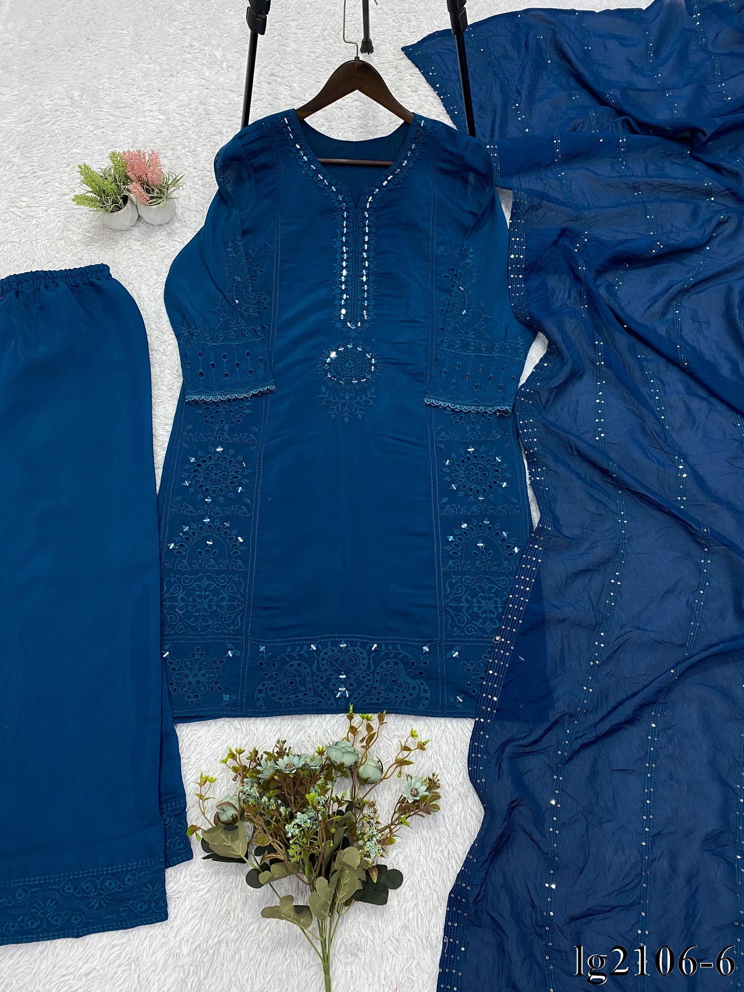 Beautiful Soft Rich Mal Chanderi With Hand Mirror & Sequence Embroidery Work Plazzo Suit