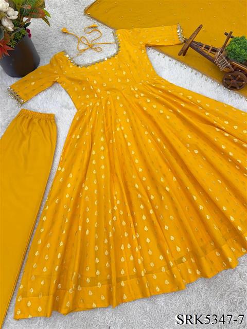 Chanderi Jacquard Mirror Work Gown Suit Set