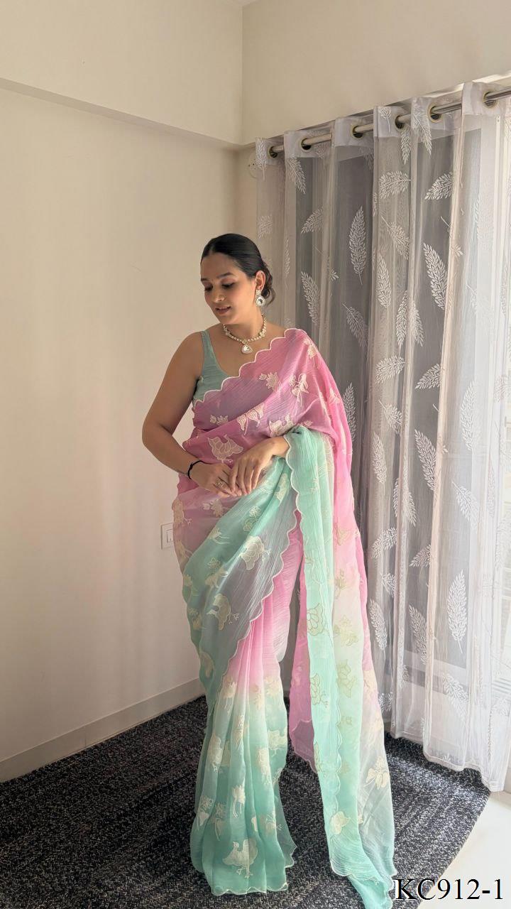Beautifull Crunchy Silk With Embroidery Work Saree