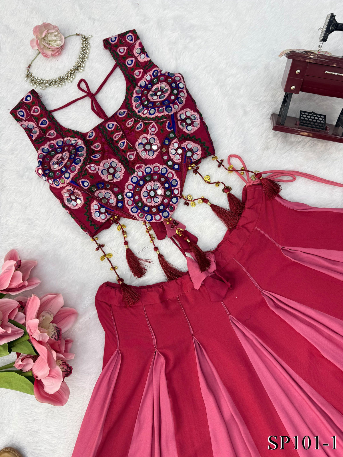 Maroon Color Reyon Fabric With Lagdi Patta Work Lehenga