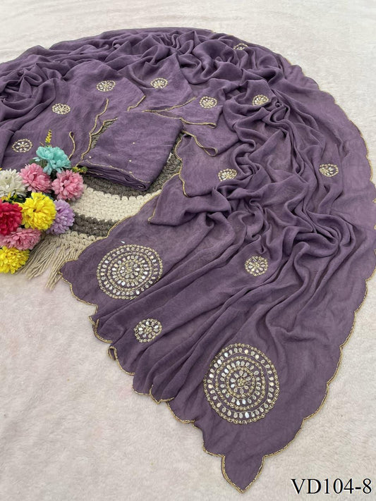 Rangoli Crushed Saree with Heavy Handwork, Cutdana & Mirror Work