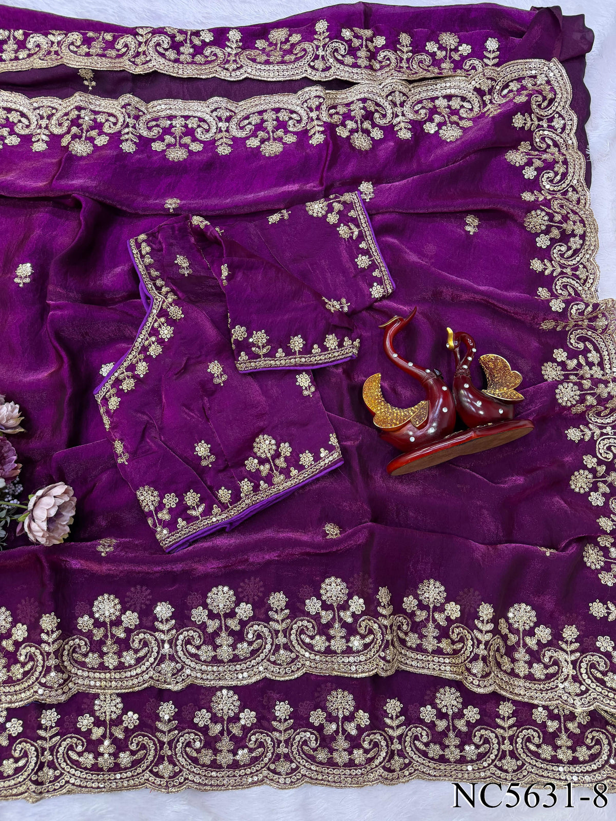 Soft Two-Tone Space Silk Saree with Sequin & Zari Embroidery Work