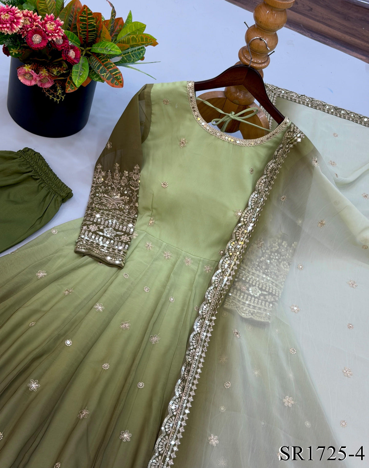 Georgette Gown with Sequin Embroidery & Dupatta