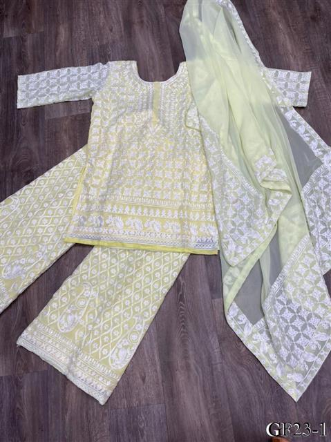 Georgette Embroidery Chine Satin Work Top Plazzo