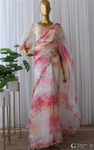 White Color Heavy Organza Silk With Digital Print Work Saree