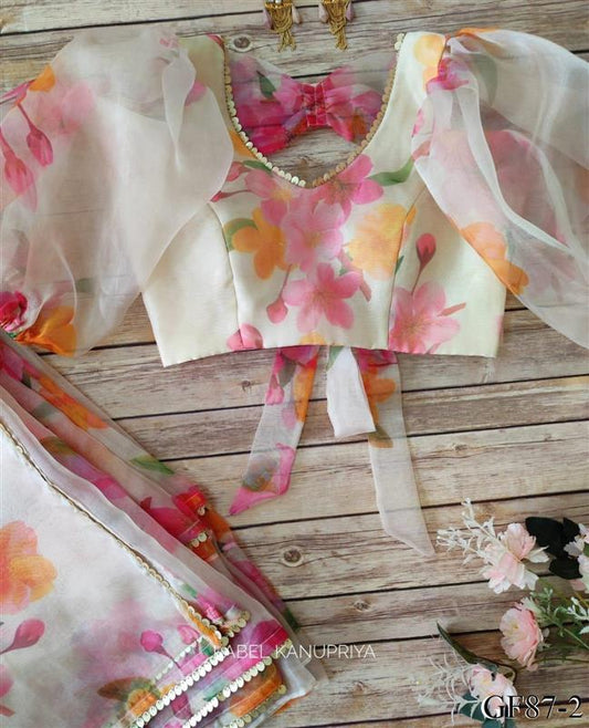 White Color Heavy Organza Silk With Digital Print Work Saree