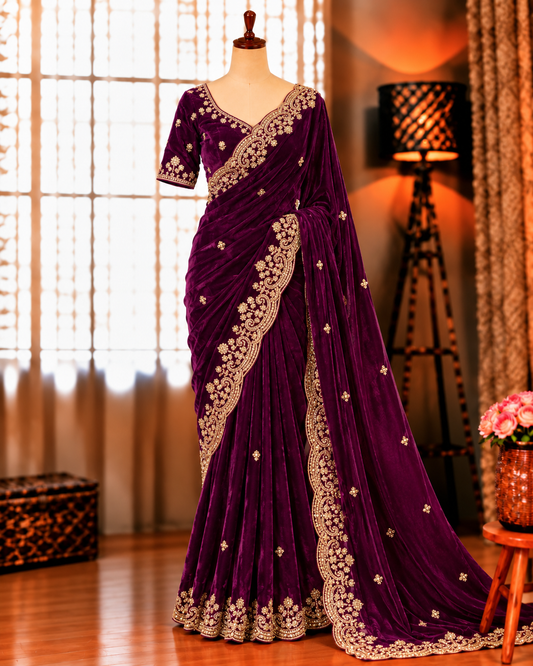 Soft Two-Tone Space Silk Saree with Sequin & Zari Embroidery Work