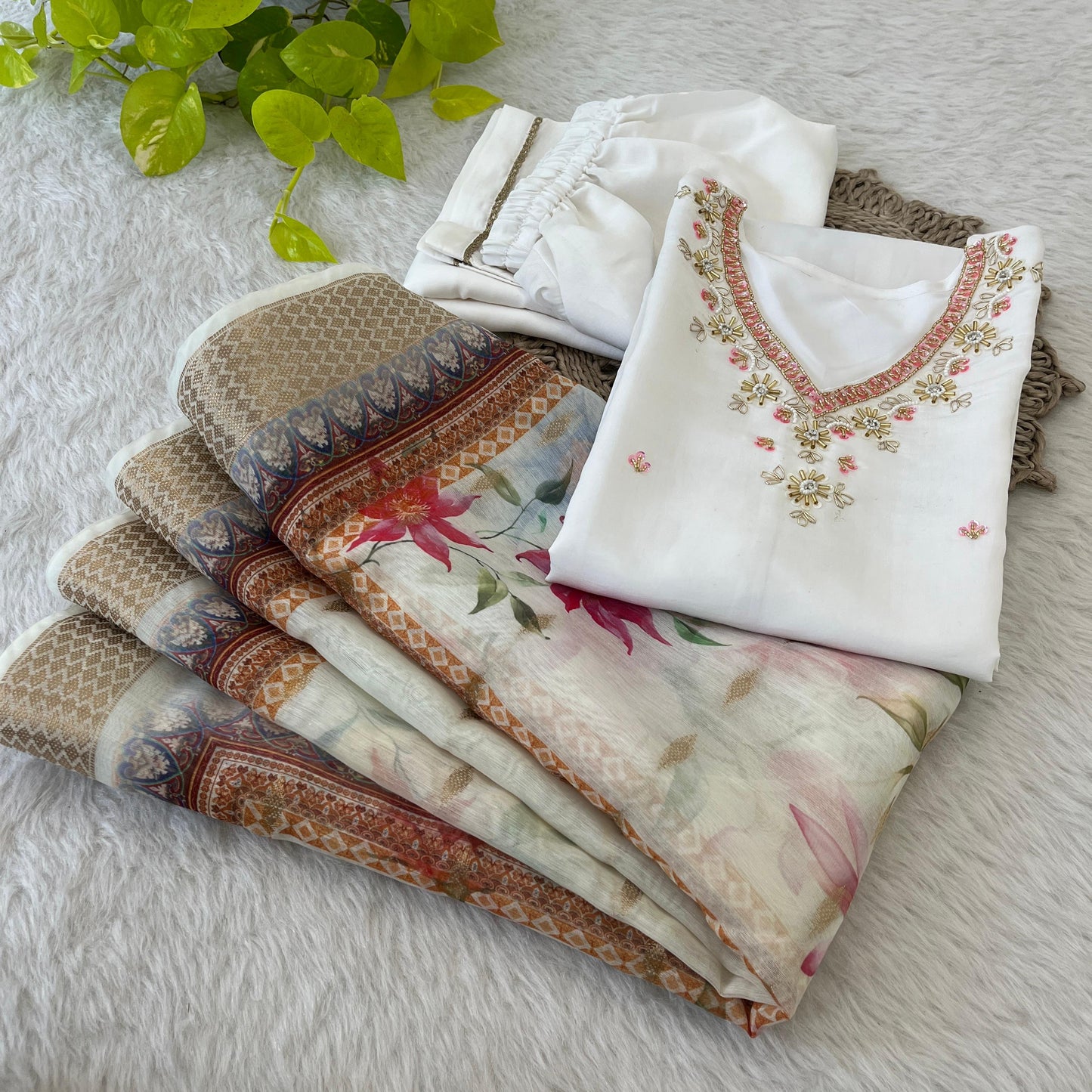 Roman Silk Designer Three Pieces Set Of Kurti Pant & Dupatta