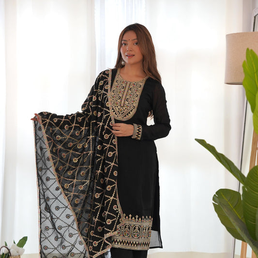 Heavy Pure Blooming Vichitra Silk Embroidery Suit