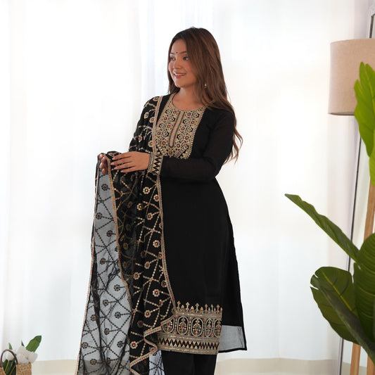 Heavy Pure Blooming Vichitra Silk Embroidery Suit