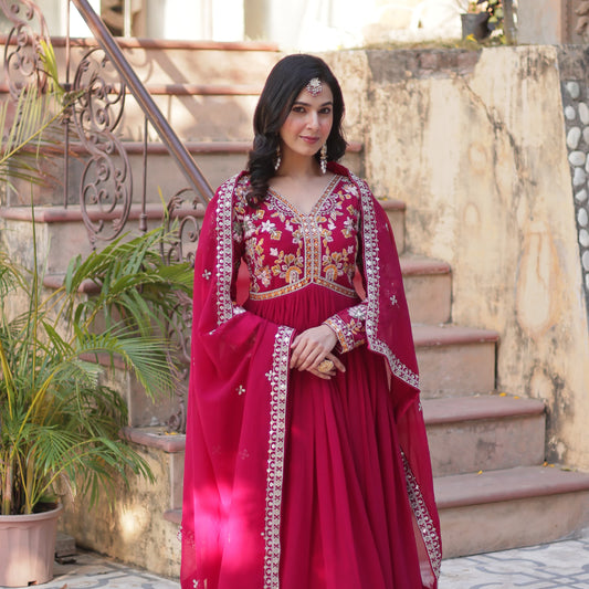 New Arrival Embroidery Work With Fancy Dupatta Gown