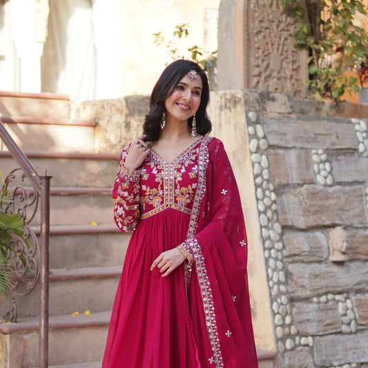 New Arrival Embroidery Work With Fancy Dupatta Gown