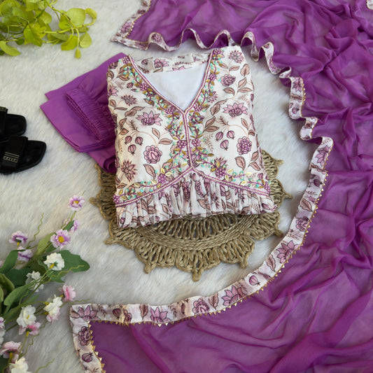 Digital Printed Multi Color Beautiful Hand mand With Chinon Soft Gown