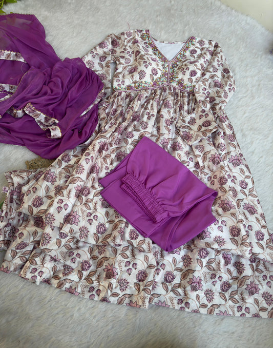 Digital Printed Multi Color Beautiful Hand mand With Chinon Soft Gown