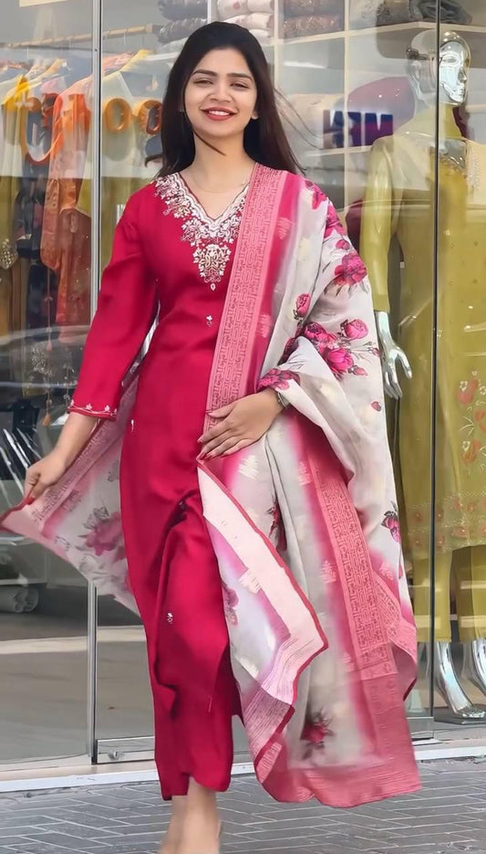 Havy Embrodary Work With Roman Silk Top Pent