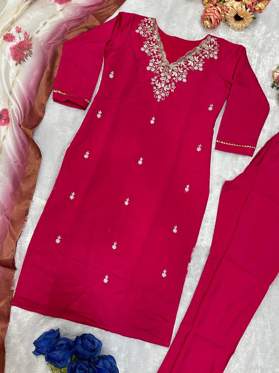 Havy Embrodary Work With Roman Silk Top Pent