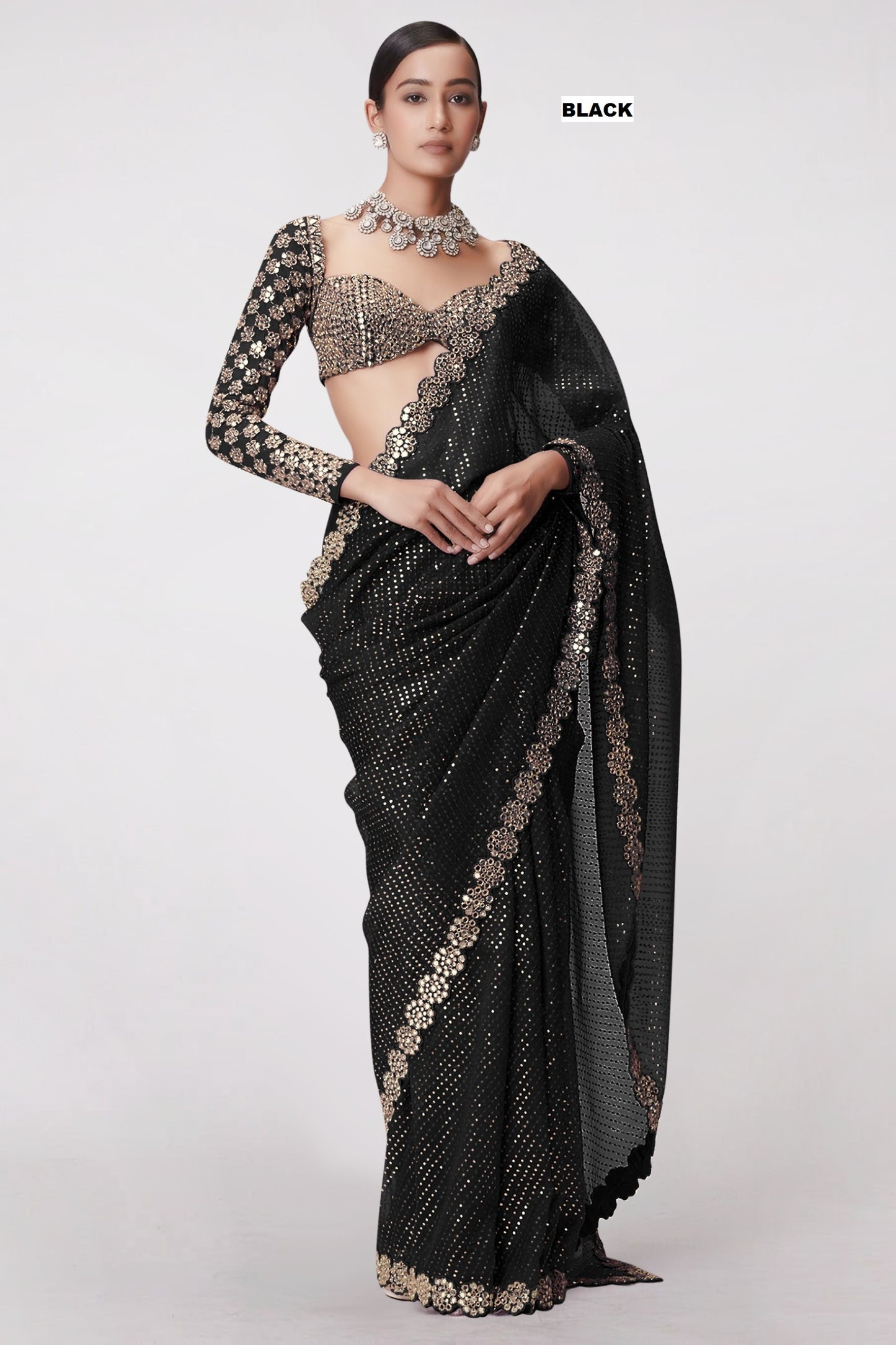 Most Viral And Trending Real Mirror Work Saree