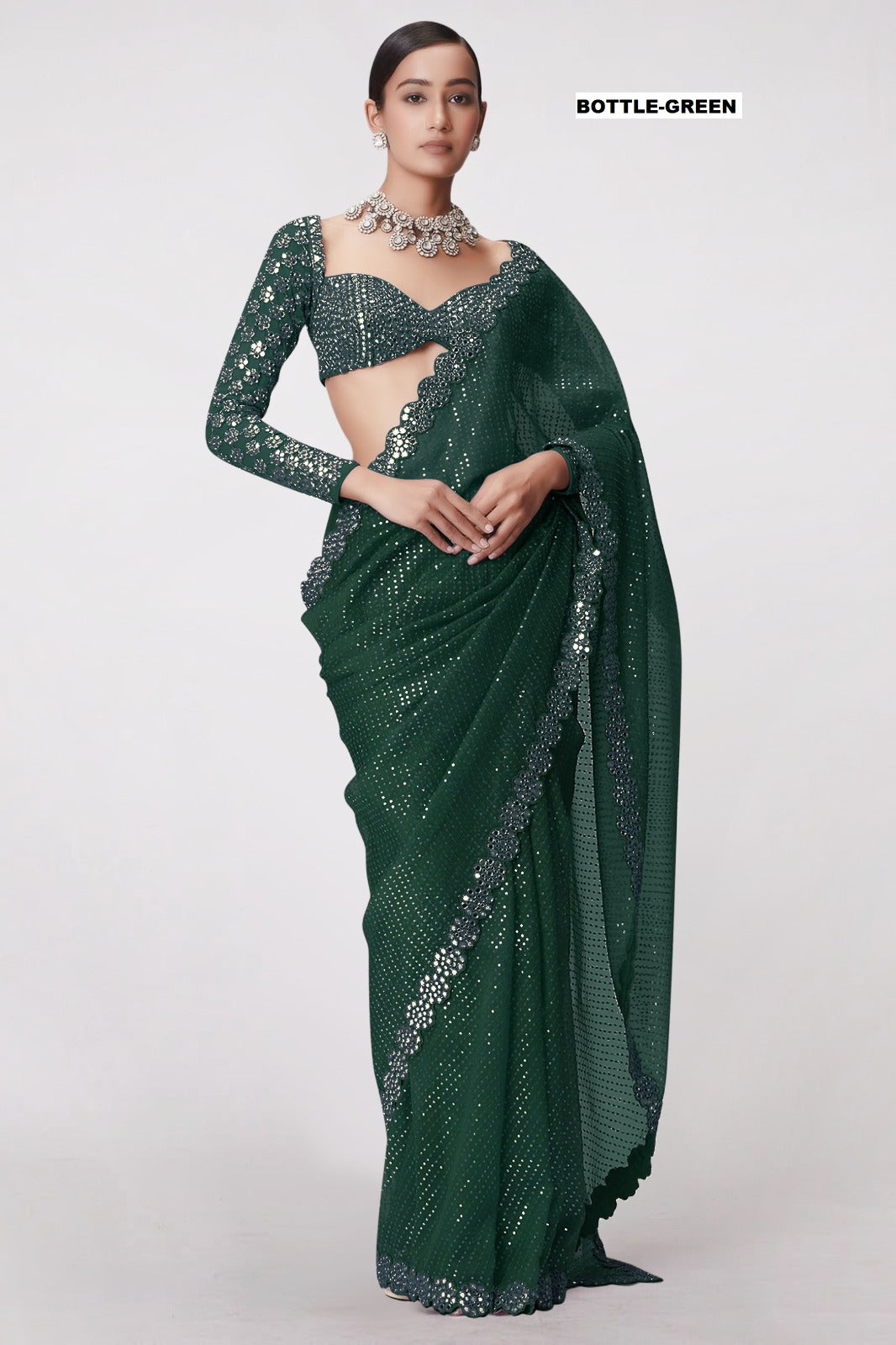 Most Viral And Trending Real Mirror Work Saree