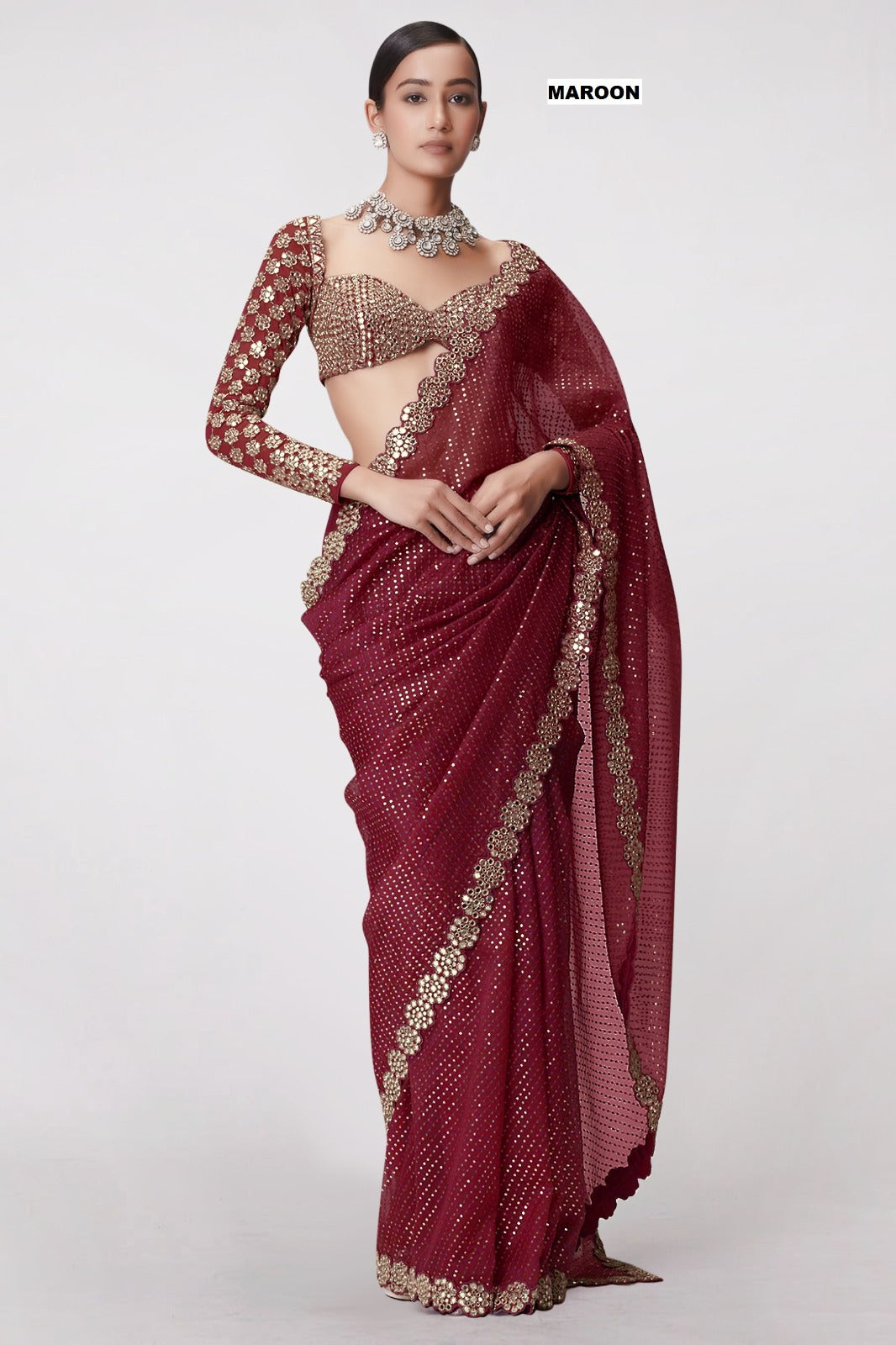 Most Viral And Trending Real Mirror Work Saree