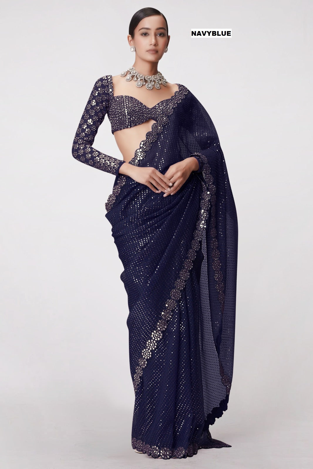 Most Viral And Trending Real Mirror Work Saree