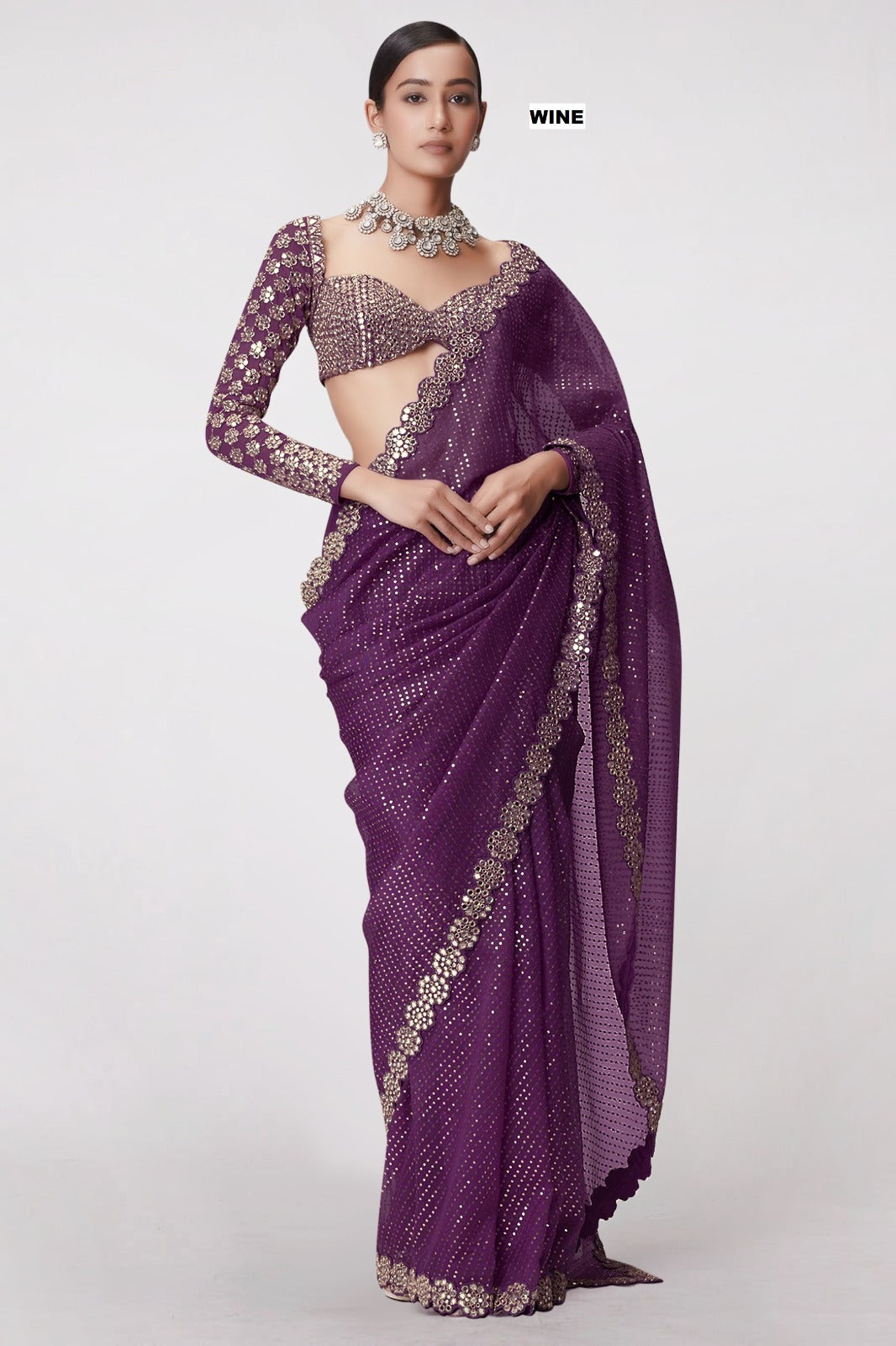 Most Viral And Trending Real Mirror Work Saree