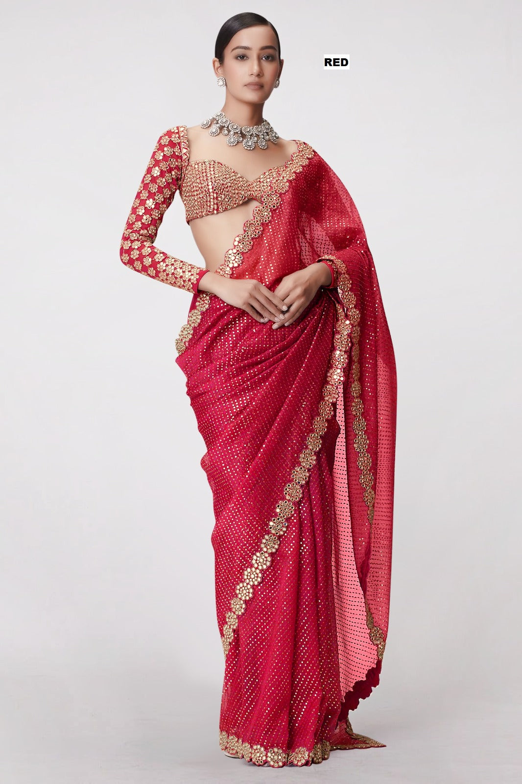 Most Viral And Trending Real Mirror Work Saree