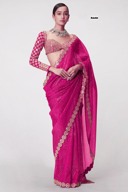Most Viral And Trending Real Mirror Work Saree