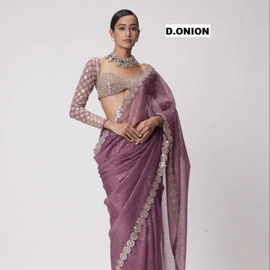 Most Viral And Trending Real Mirror Work Saree