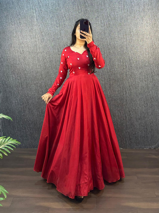 Original Ajrak Cotton Silk Heart Thread Work Gown