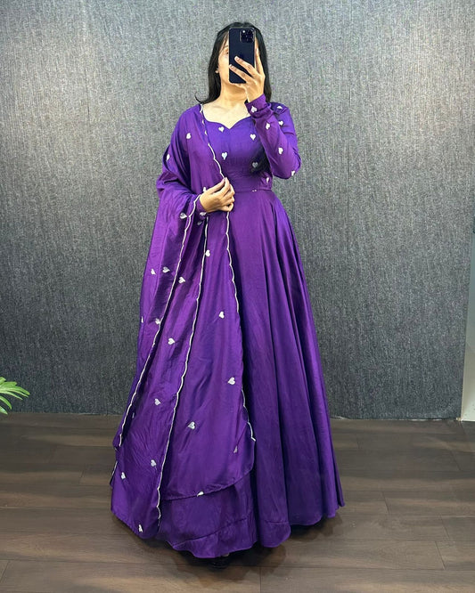 Original Ajrak Cotton Silk Heart Thread Work Gown