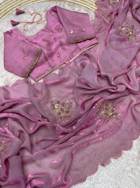 New Chinon fabric With Handwork Arko Allover Saree