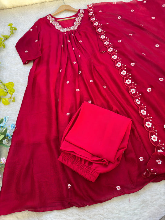 Pure Vichitra Silk Hand work With Heavy Butter Cotton Gown